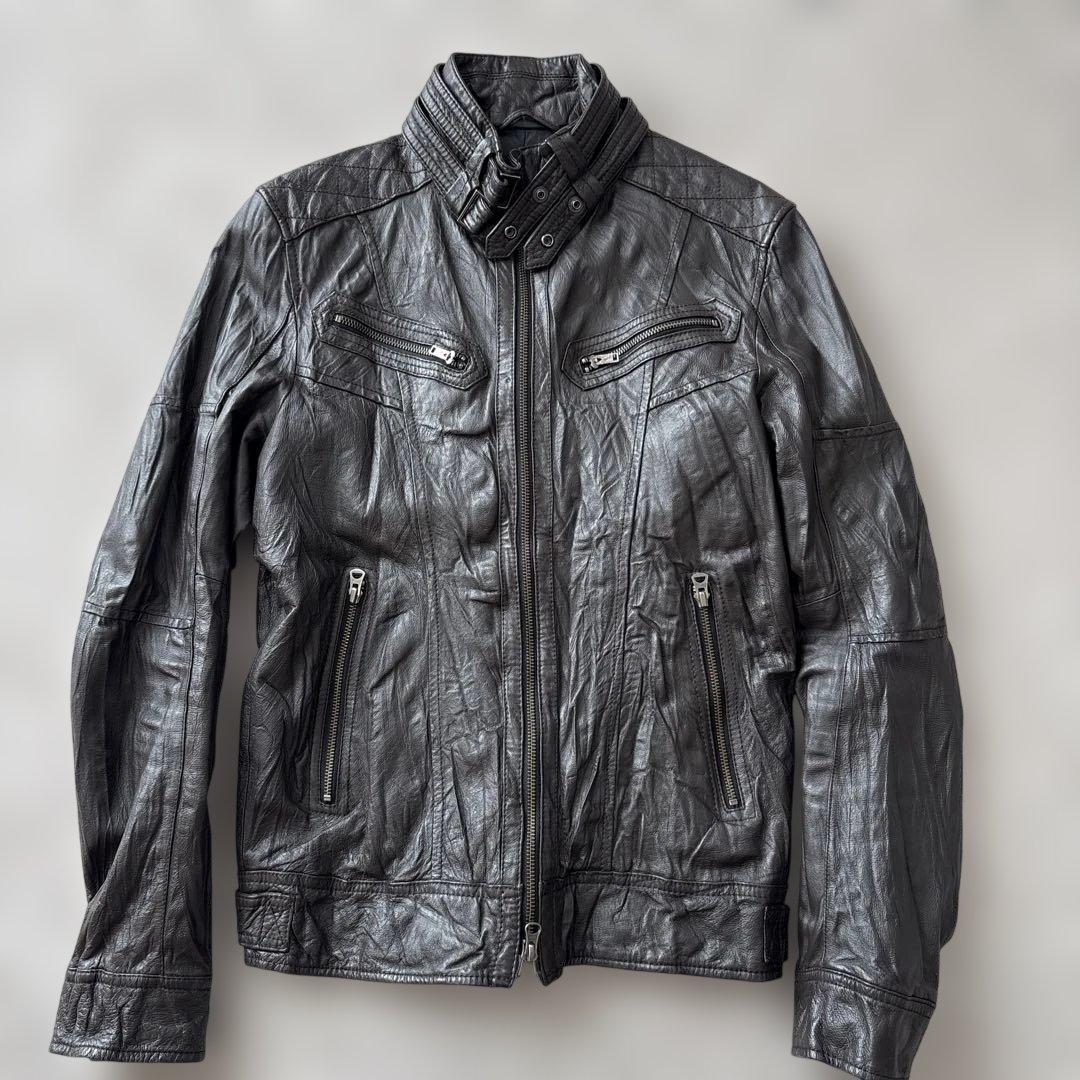 美品【y2k】ラトルトラップ　シングルライダースL 豚革　シワ加工　こげ茶