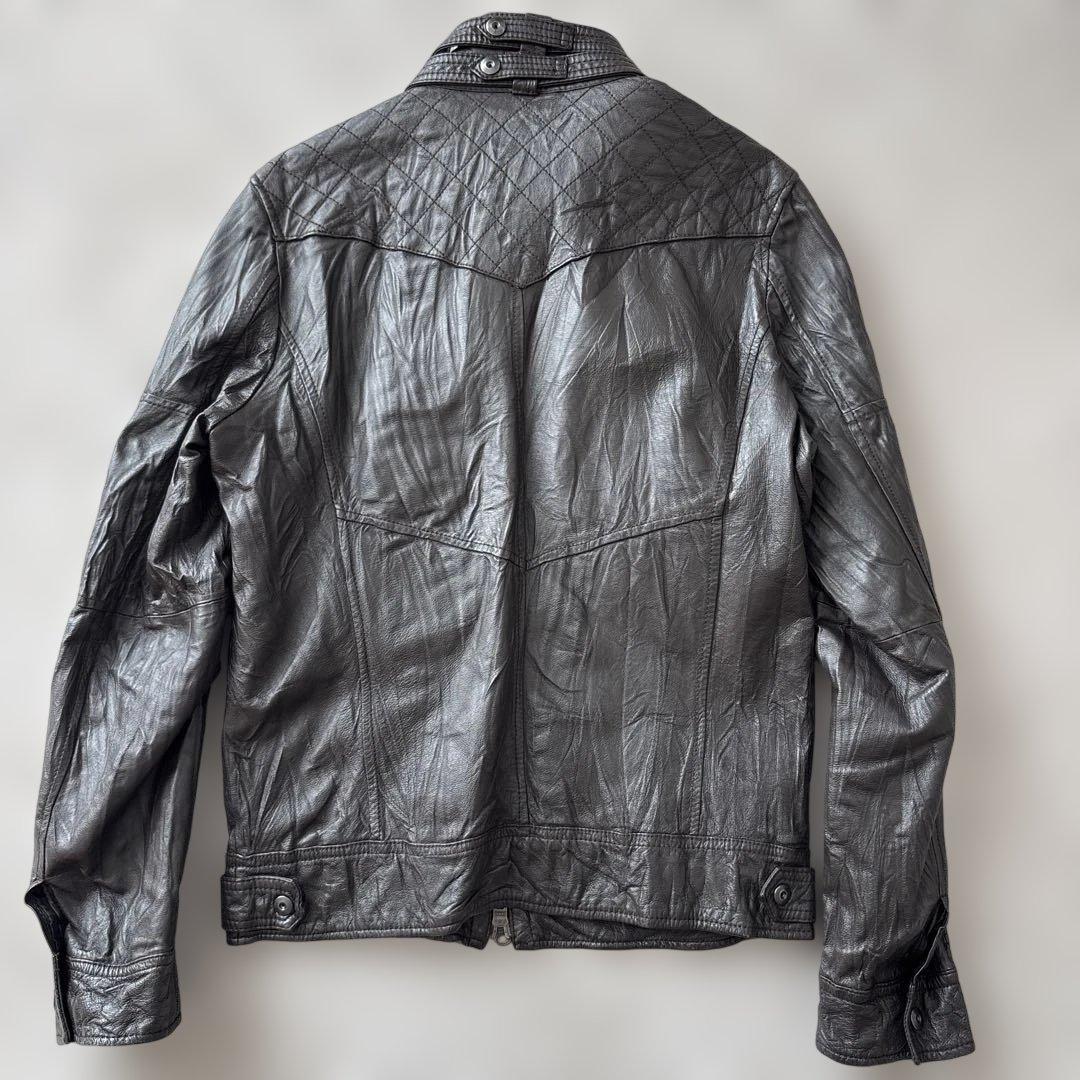 美品【y2k】ラトルトラップ　シングルライダースL 豚革　シワ加工　こげ茶