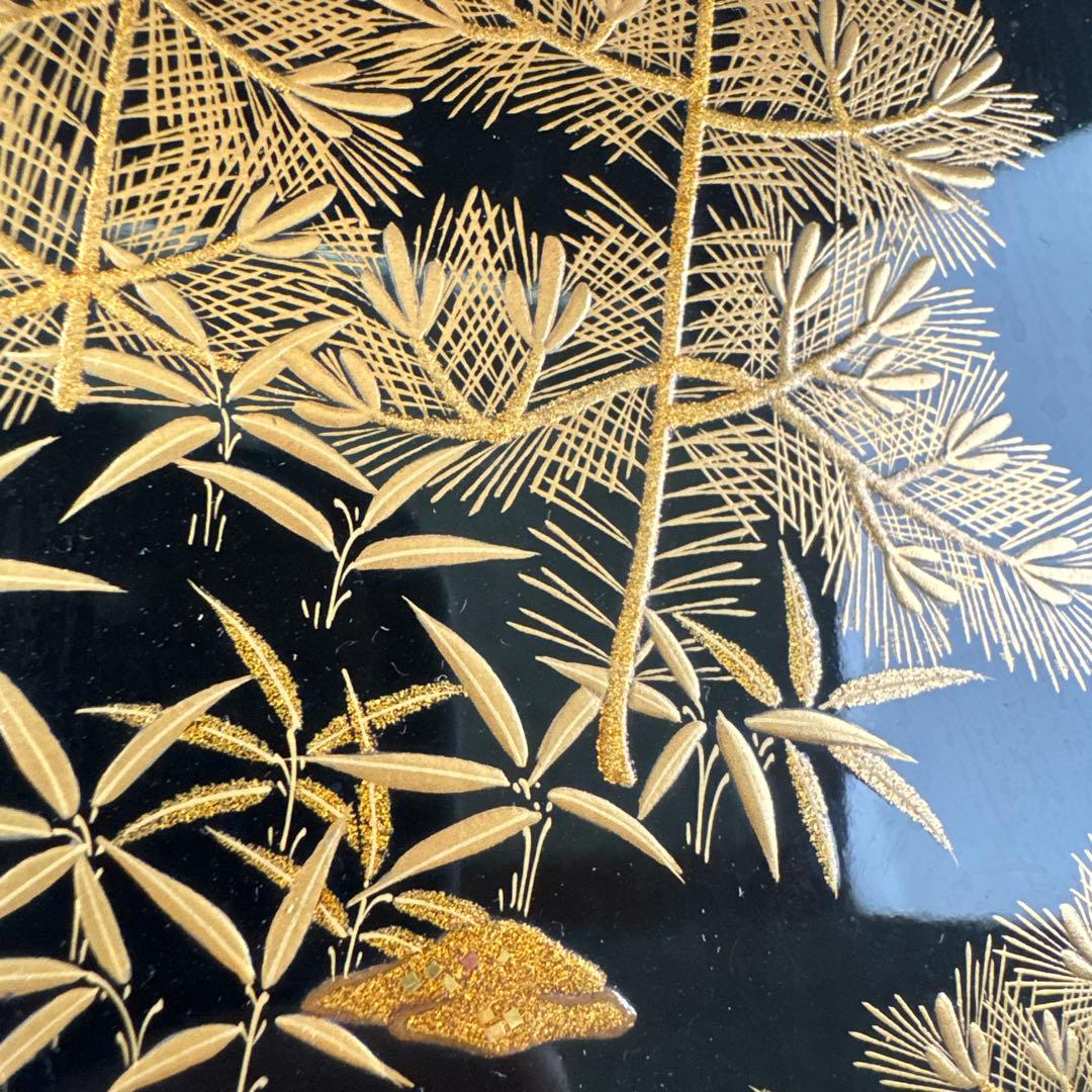 木製　時代　漆器　黒塗　高杯型　菓子器　梨地 松蒔絵　高月　共箱