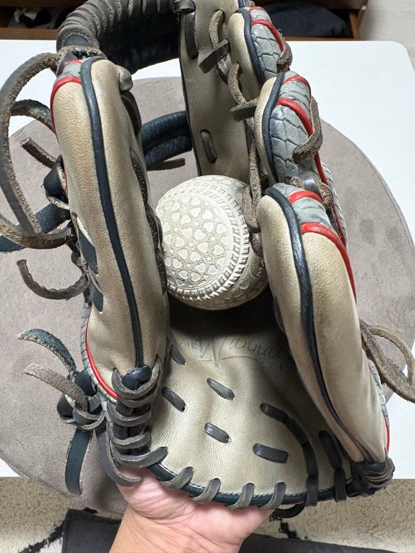 あ*き様 Wilson 軟式野球グローブ WTAH3200 グレー/ベージュ/赤