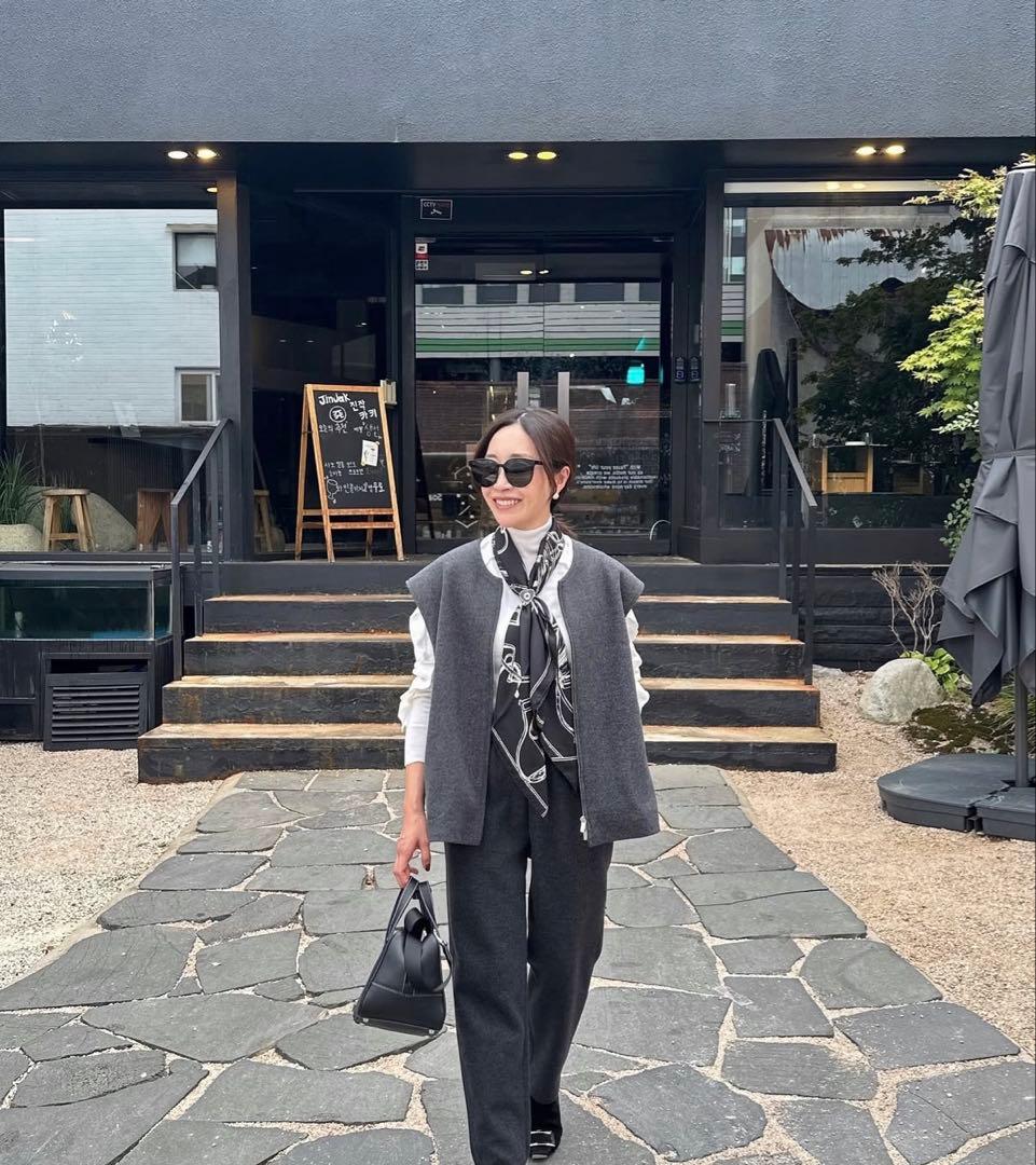 YONFA AW ウールジップベスト　グレー　ベスト　ジレ