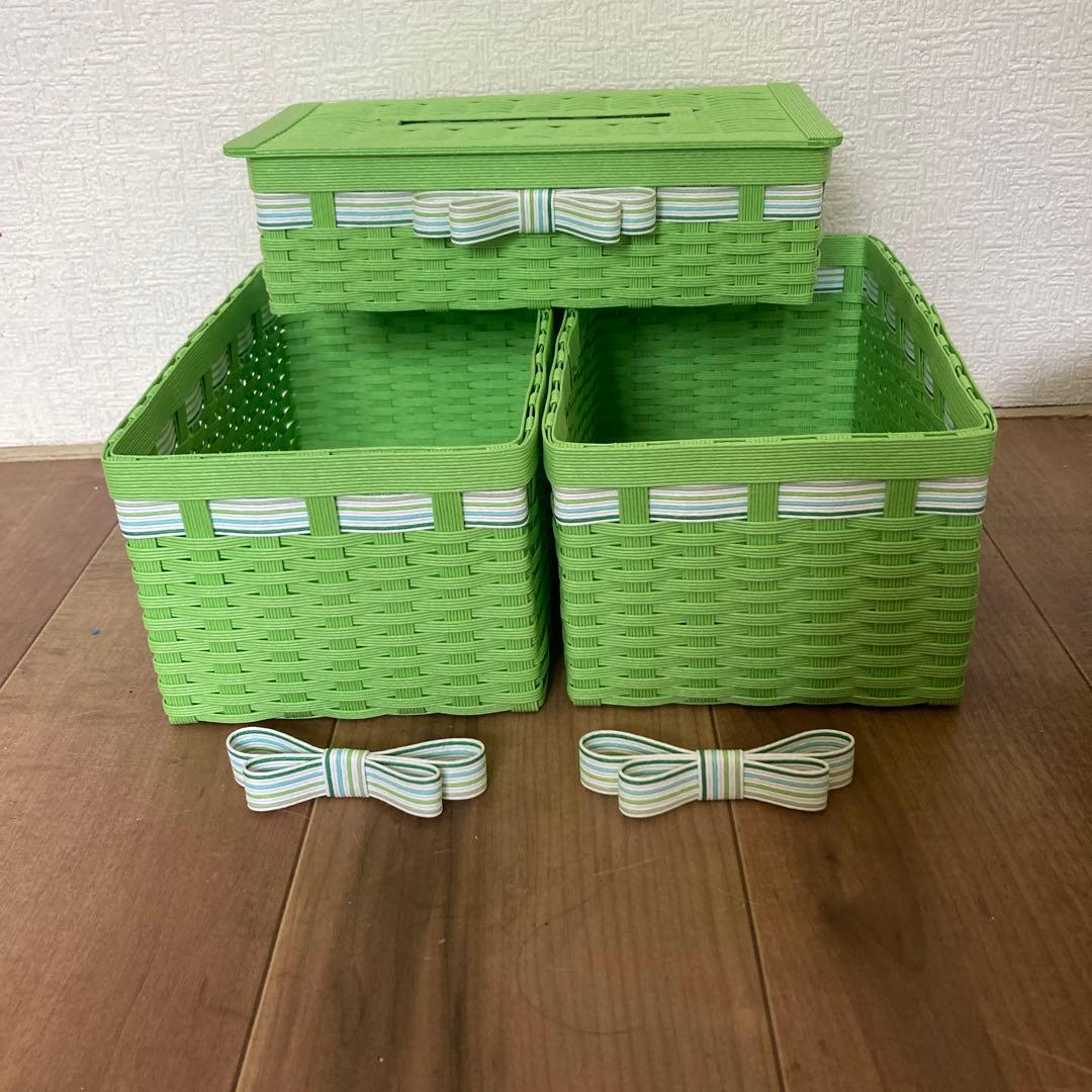 minoriページ クラフトバンド　ティッシュケースと収納かご2個