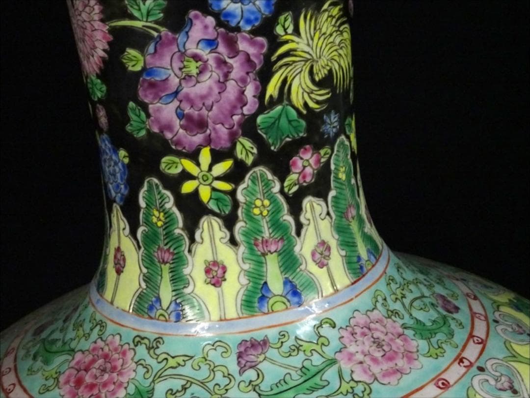 中国古玩 粉彩 天球瓶 大花瓶 高約52cm 時代物 唐物 x031135