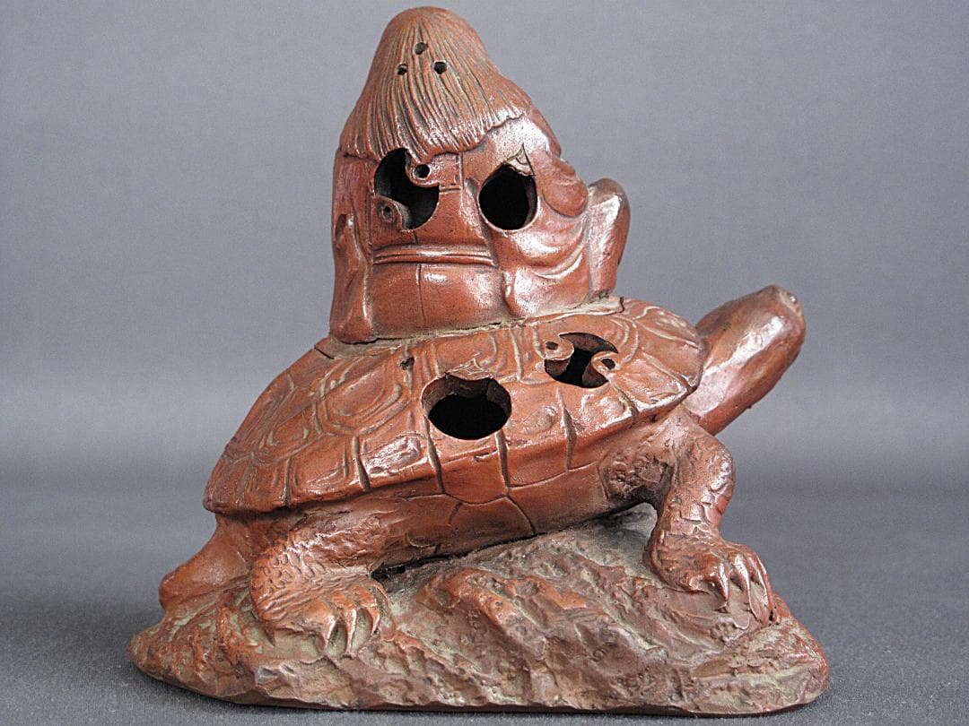 値下げ‼️ 時代!! 天保赤備前『亀に仙人香炉』珍しい細工物　高13㎝