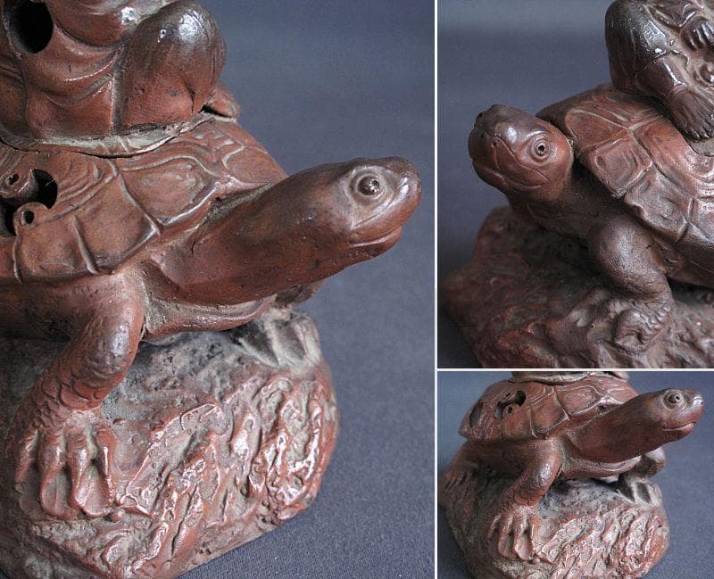 値下げ‼️ 時代!! 天保赤備前『亀に仙人香炉』珍しい細工物　高13㎝