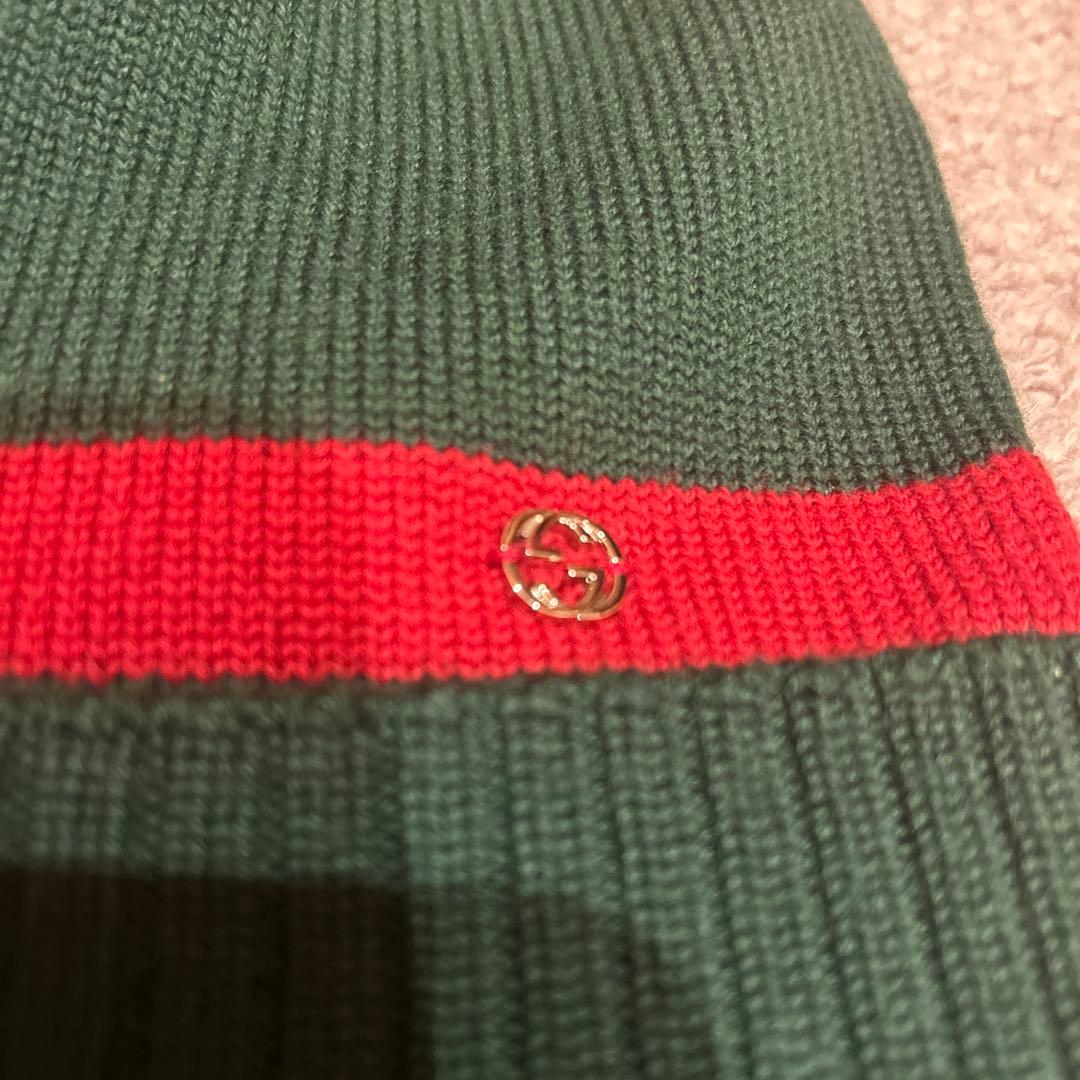 GUCCI ニット帽 グリーン／レッド　Mサイズ