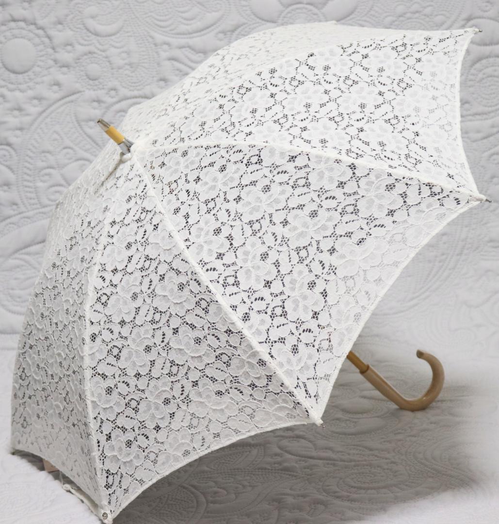 27,500円新品【長傘 日傘】綿100％ 繊細フラワー総レース かわず張り 白