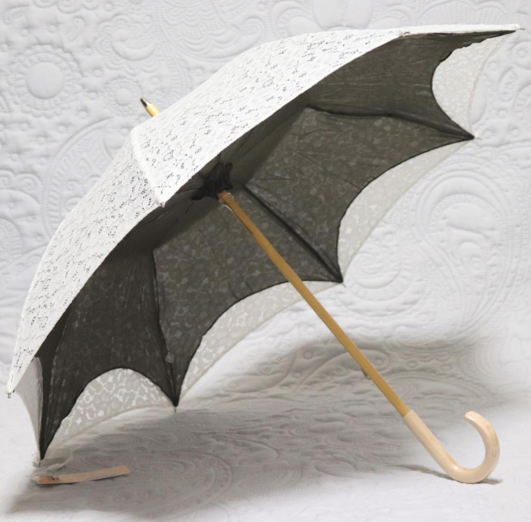 27,500円新品【長傘 日傘】綿100％ 繊細フラワー総レース かわず張り 白