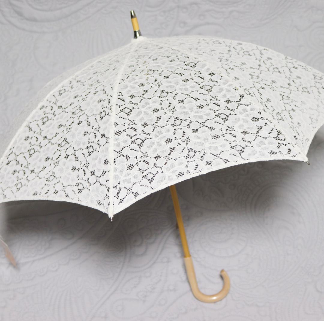 27,500円新品【長傘 日傘】綿100％ 繊細フラワー総レース かわず張り 白