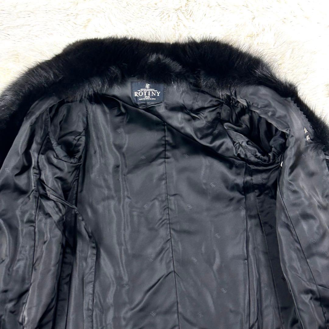 美品 アストラカン カラクールラム フォックスファー ロングコート 黒 105㌢