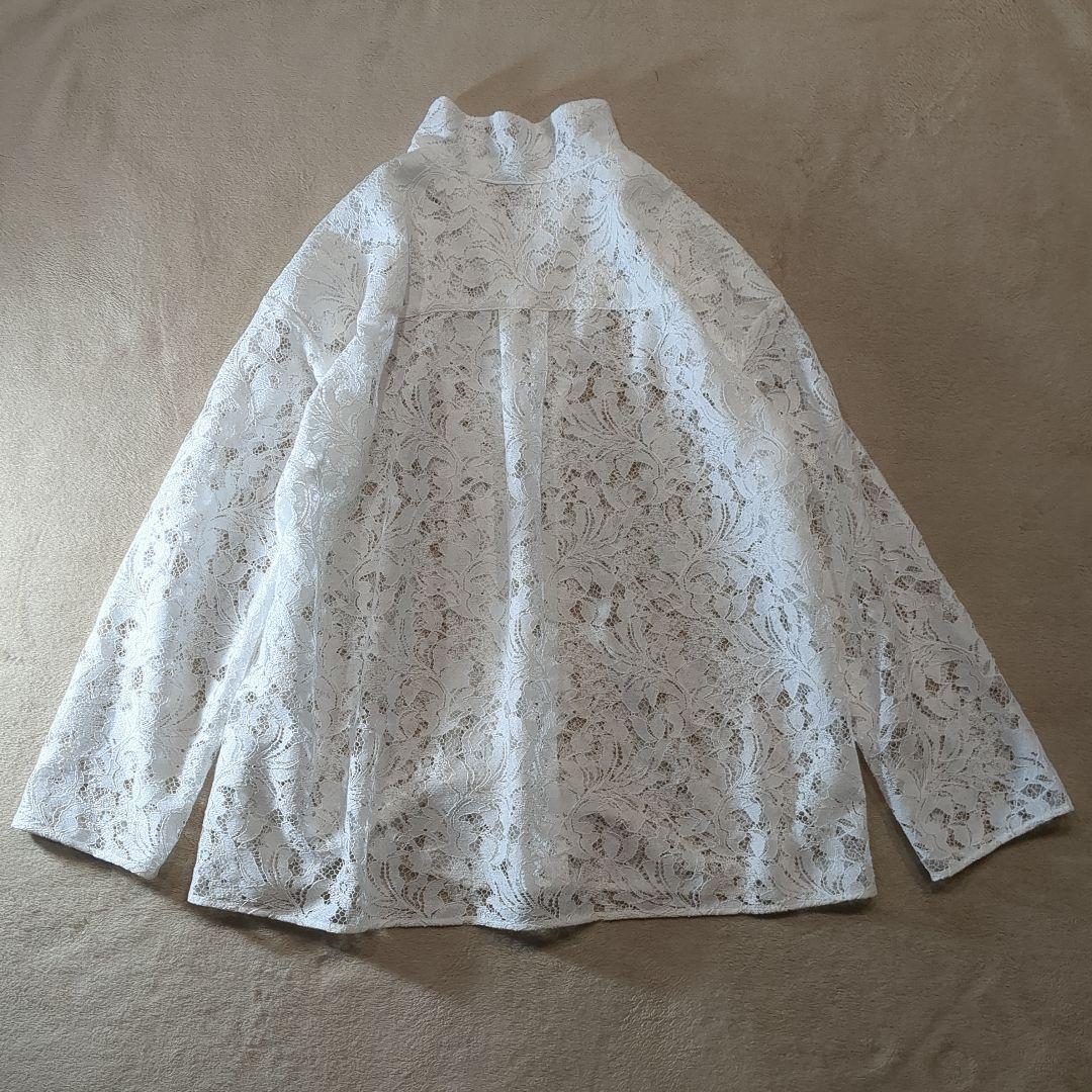 2025年 NOBLE ボタニカルレースオープンカラーシャツ　ホワイト