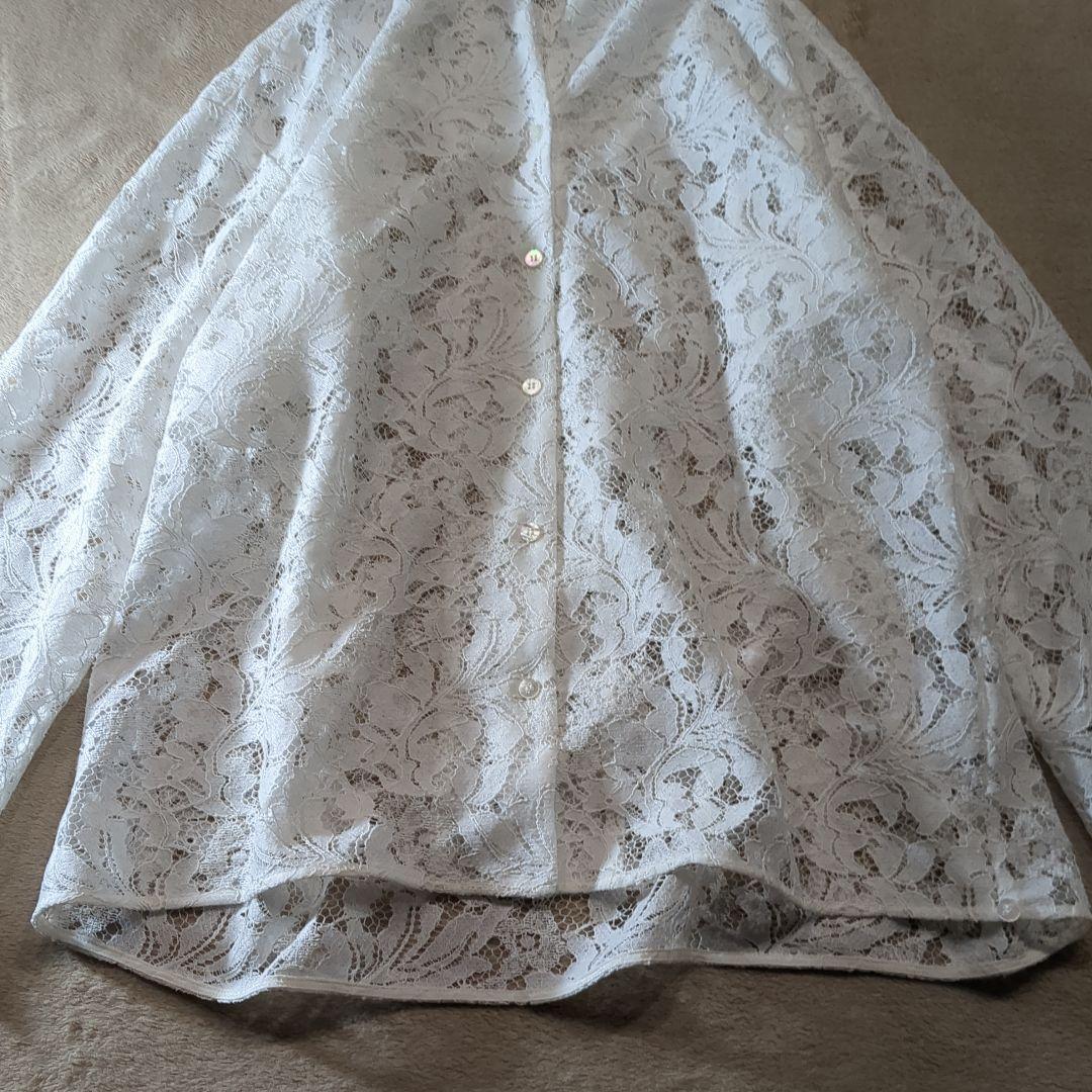 2025年 NOBLE ボタニカルレースオープンカラーシャツ　ホワイト
