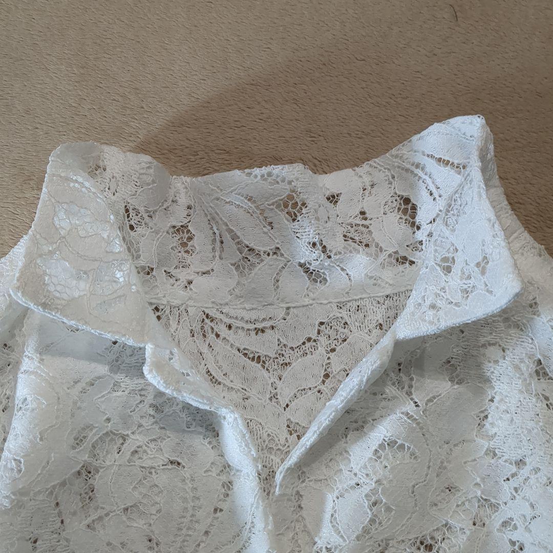 2025年 NOBLE ボタニカルレースオープンカラーシャツ　ホワイト