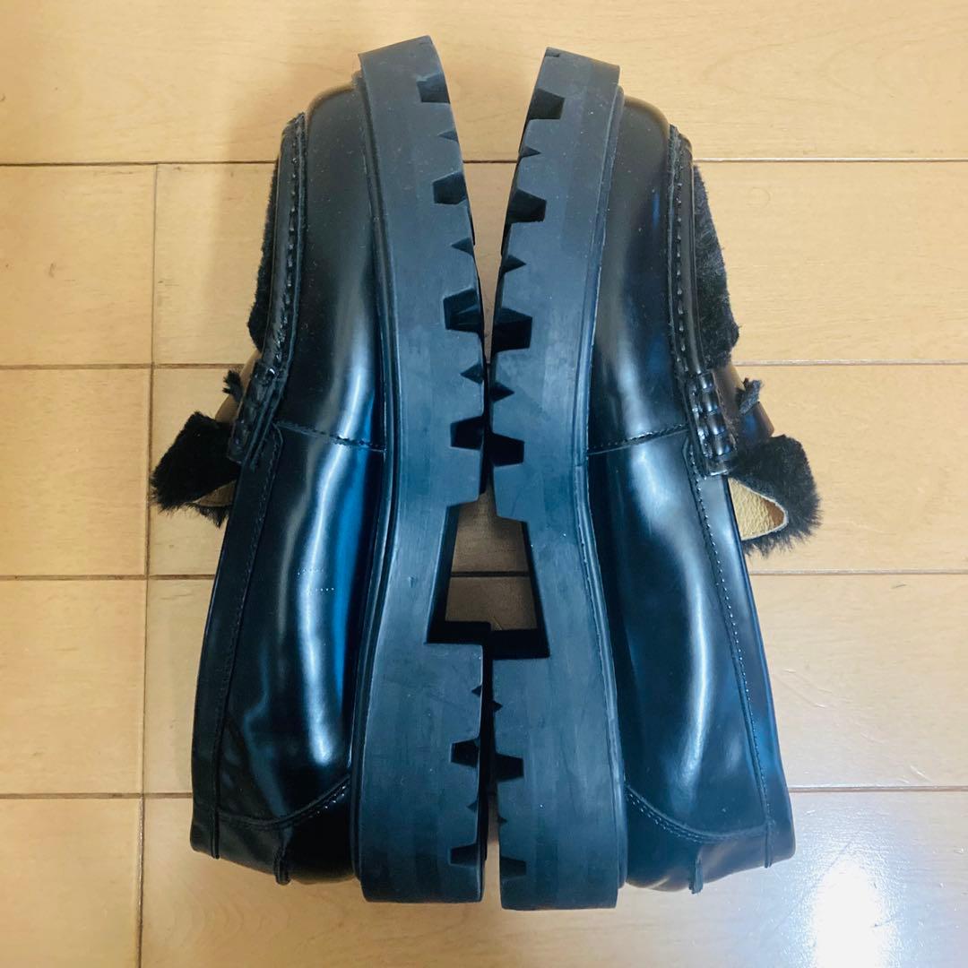 ARTESANOS アルテサノス レザー ×ファー ローファー　黒　ブラック