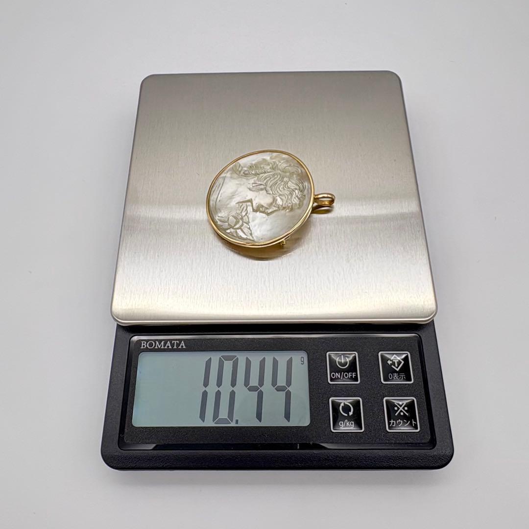 K18 カメオ ブローチ ペンダントトップ シェル 女性横顔 総重量10.4g