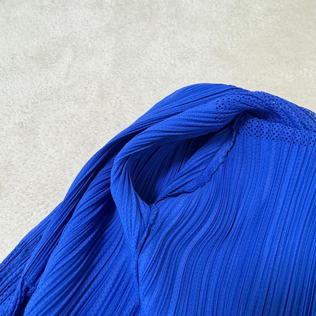 極美品✨PLEATS PLEASE プリーツ　メッシュ　ブルー　長袖　ブラウス