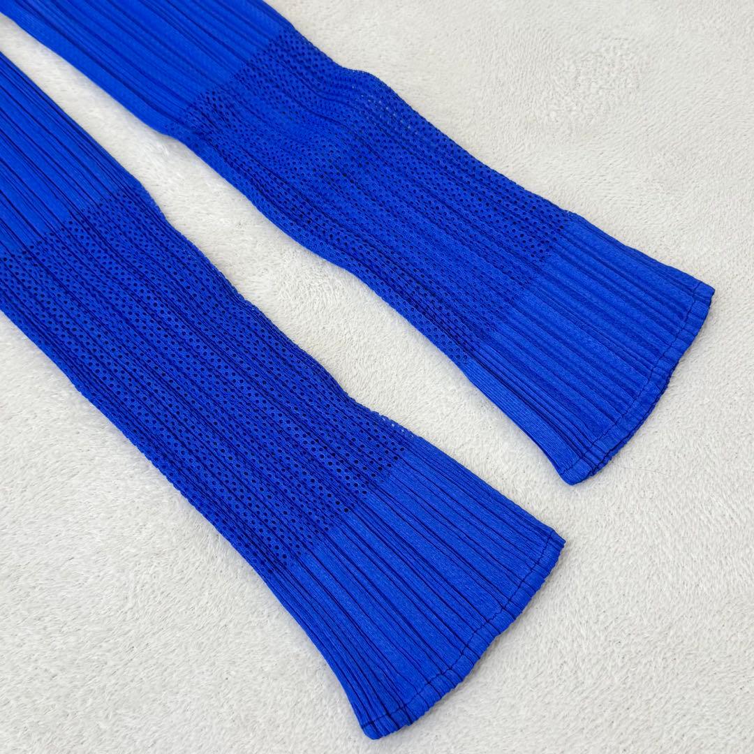 極美品✨PLEATS PLEASE プリーツ　メッシュ　ブルー　長袖　ブラウス