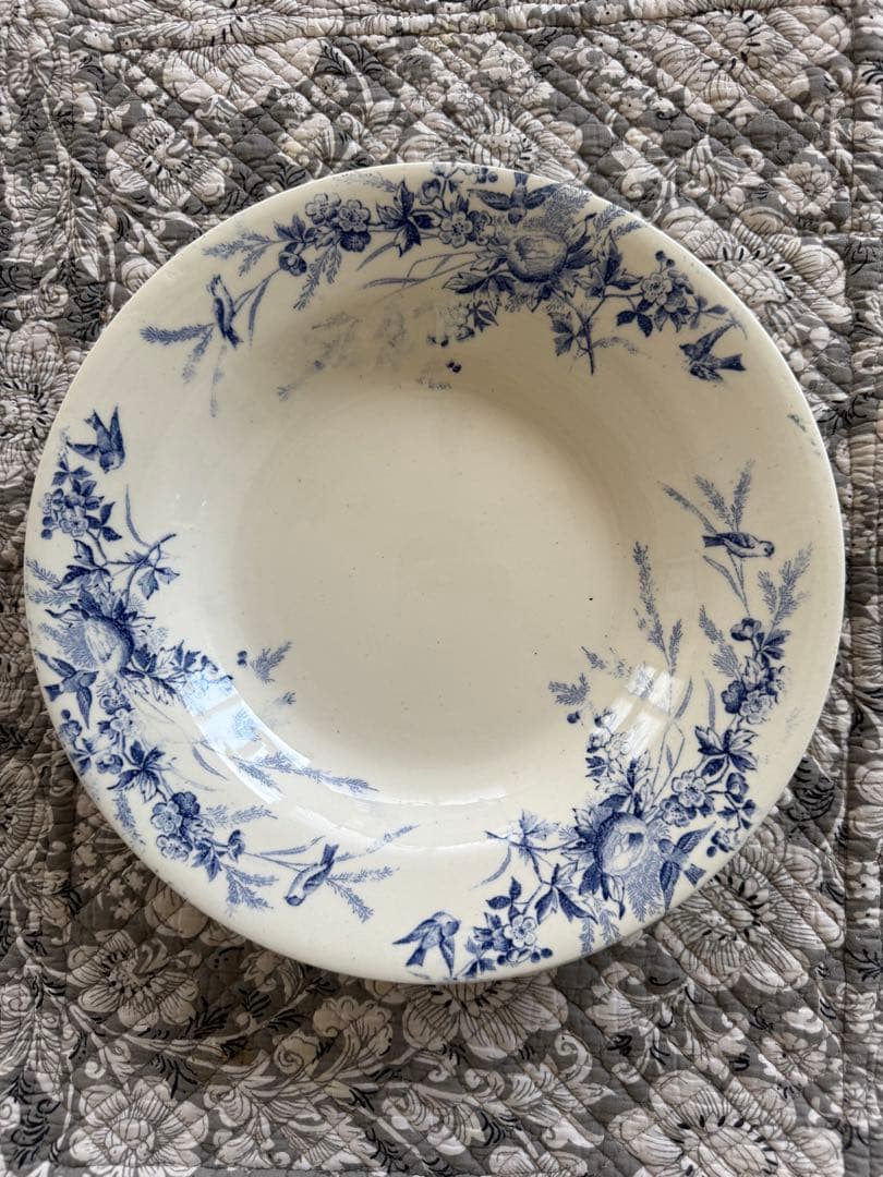 フランスアンティーククレイユモントローlinotteブルーパスタスープ皿