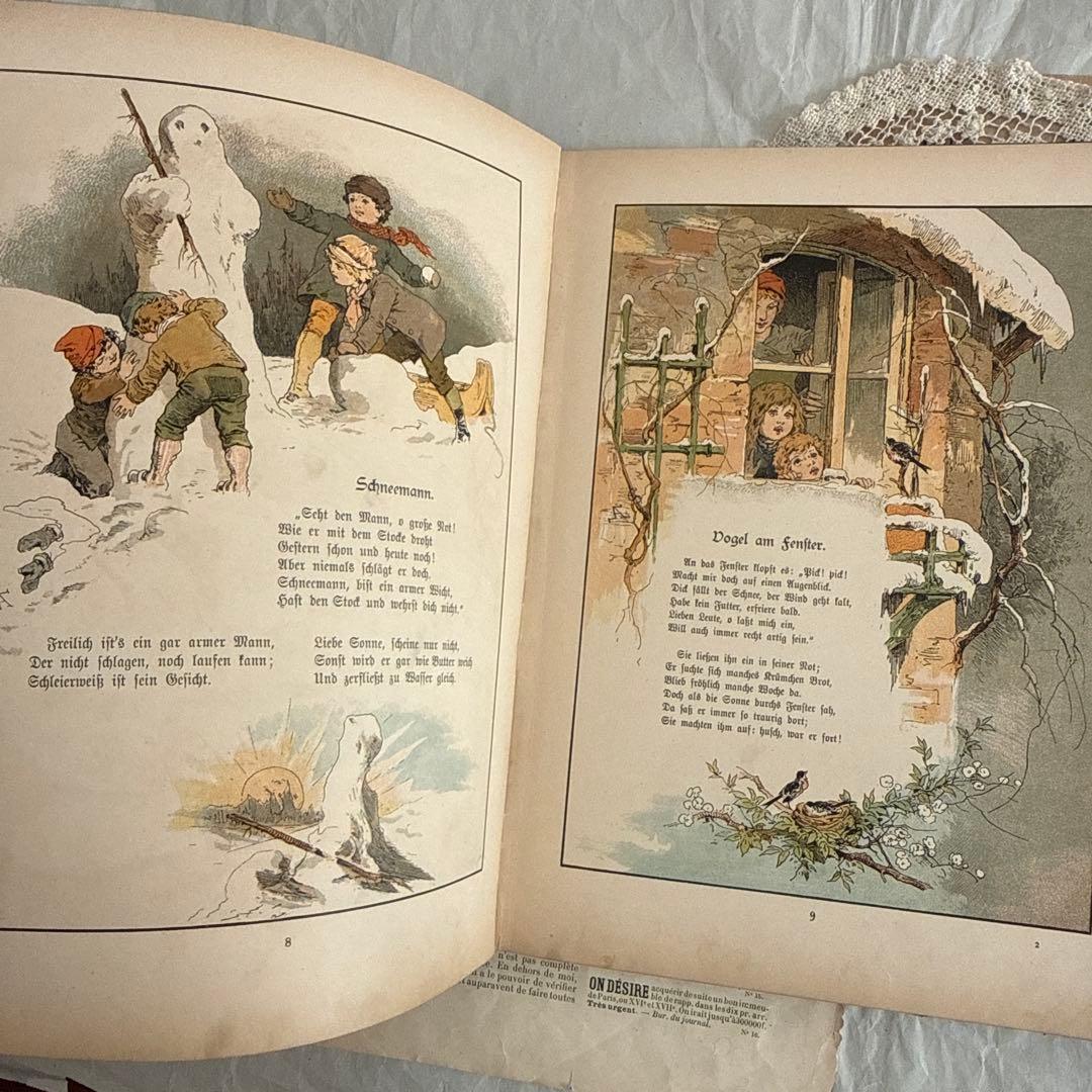稀少1880年アンティーク美しい絵本ドイツ語　洋書　古書ジャンクジャーナル児童書
