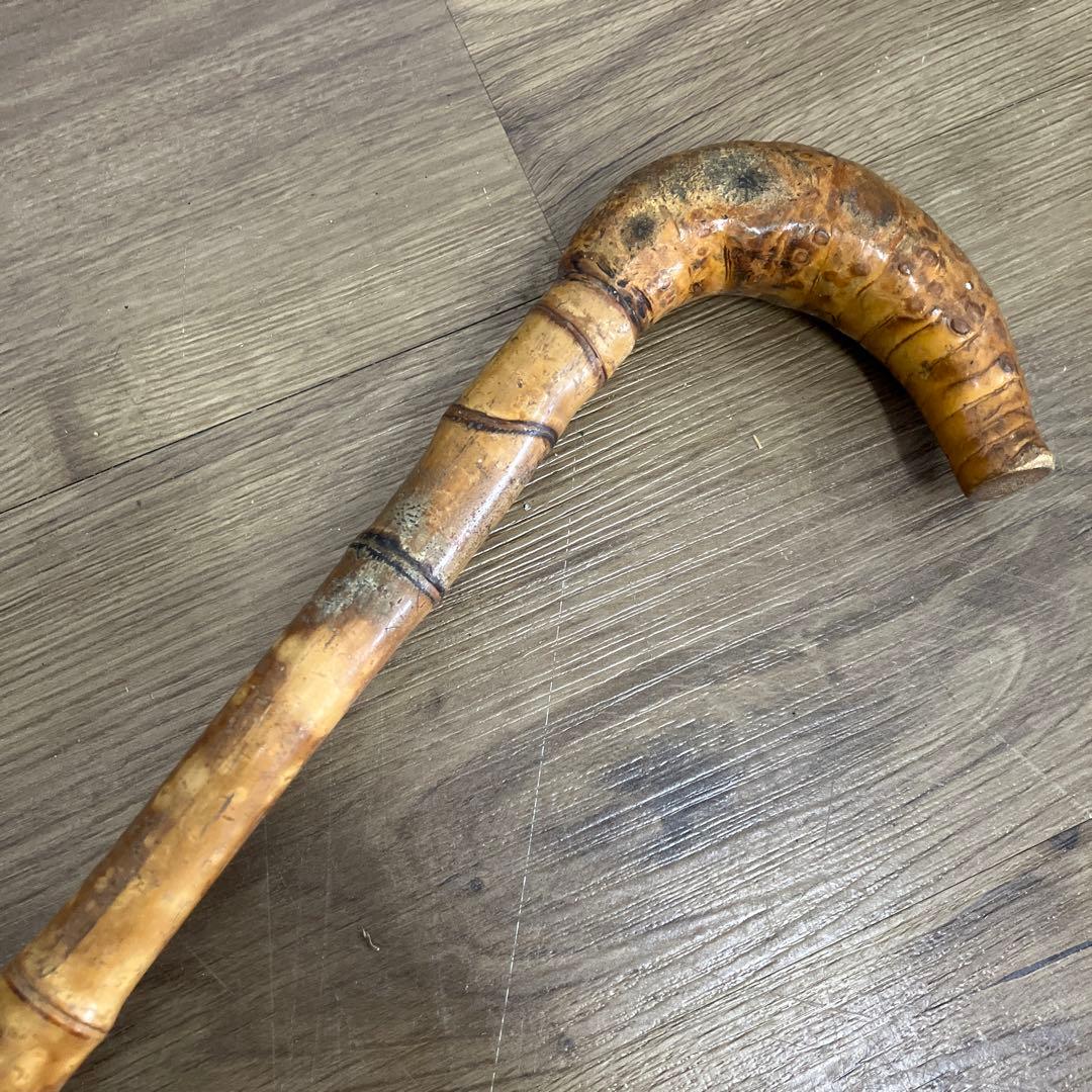 B-2 天然素材 根竹 ステッキ 杖 一本杖 アンティーク レトロ 根曲がり竹