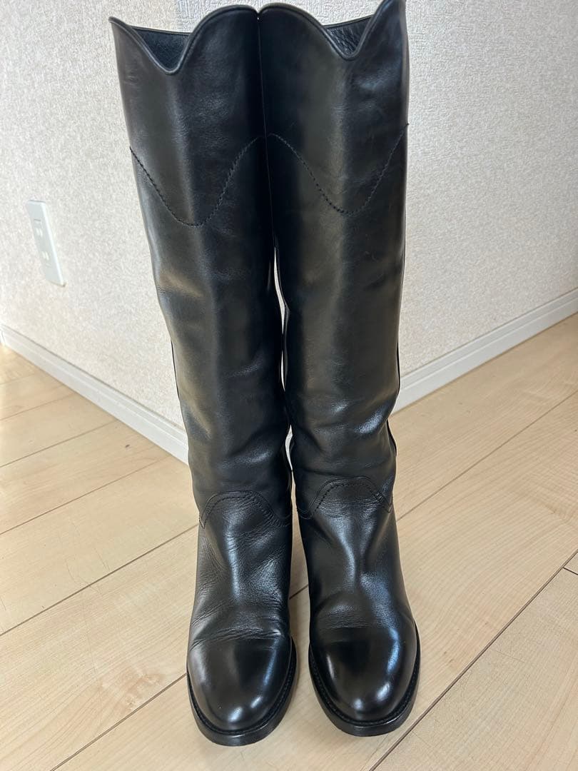 CHANEL ブラックレザー ロングブーツ 36