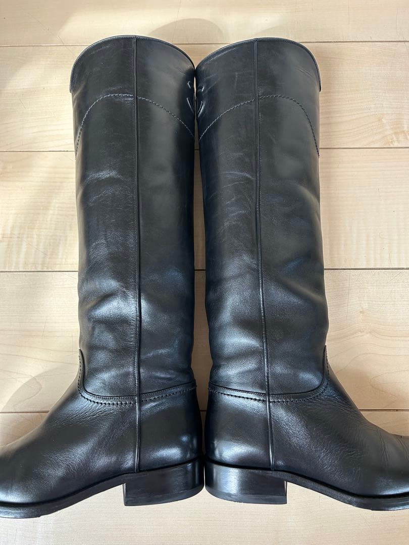 CHANEL ブラックレザー ロングブーツ 36