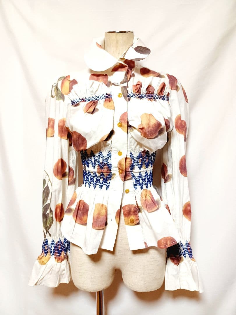 ヴィヴィアンウエストウッド　1997コレクション　ピーチ柄シャーリングブラウス