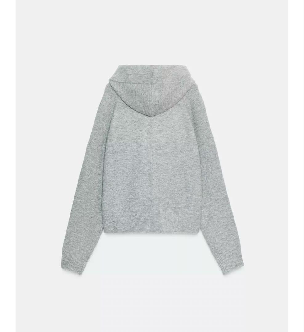 タグ付新品★ZARAのコントラストドローストリングフーディ★S★ミディアムグレー