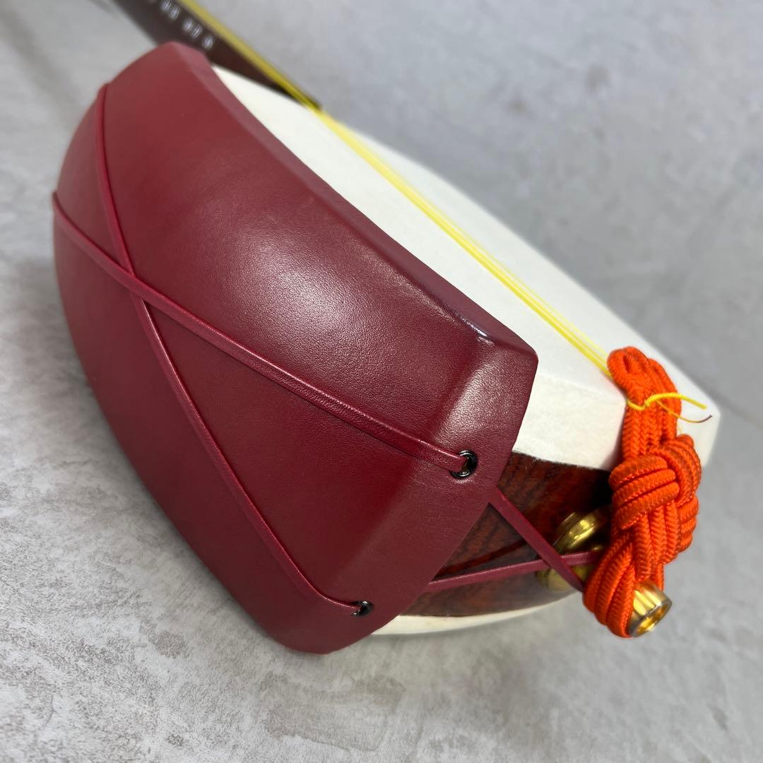 メンテナンス済み　津軽三味線　紅木　一本溝　正寸　宇柄糸巻き　両面皮張り替え