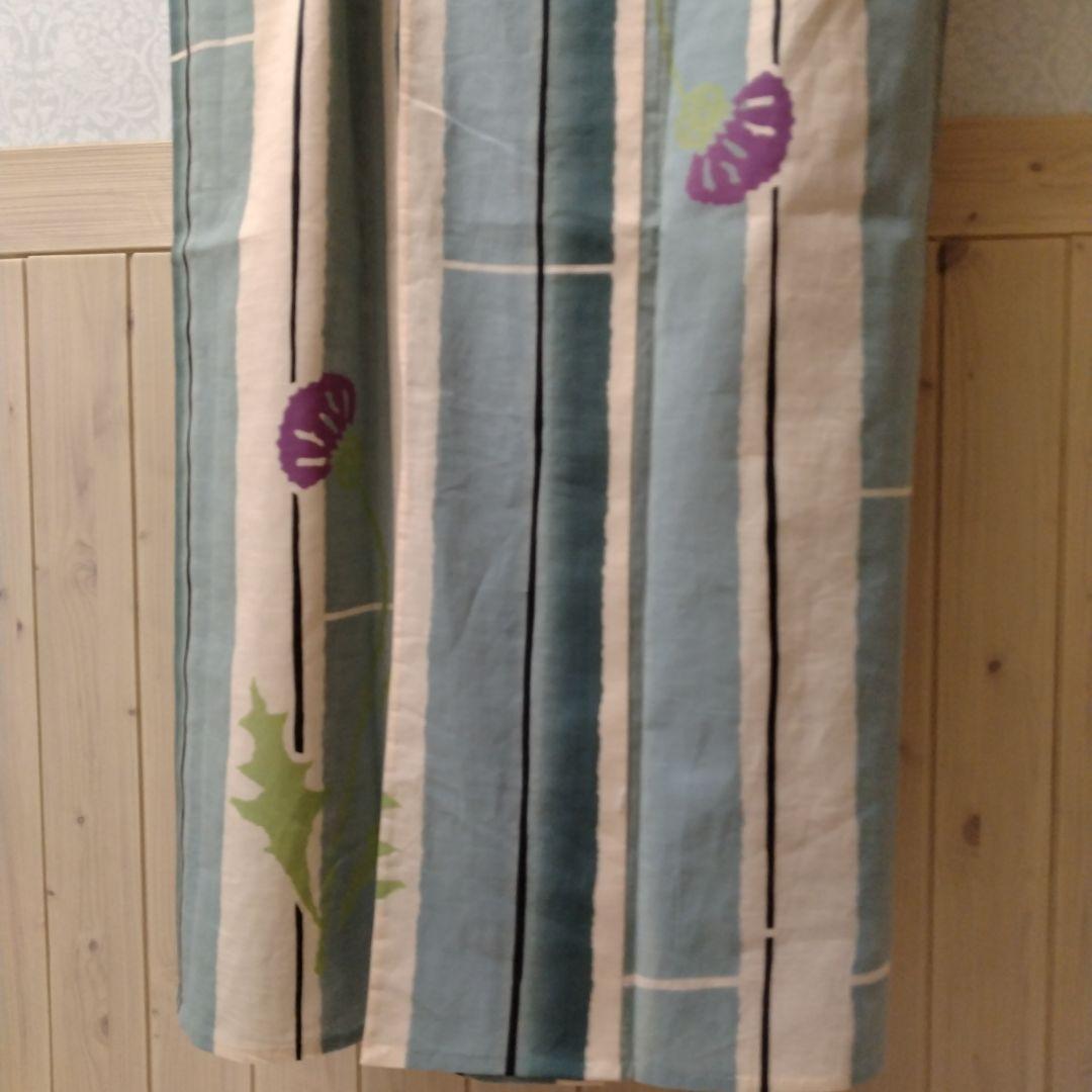 未使用高島屋購入★あざみアザミと竹柄の浴衣ゆかた両面使える黒ねず茶帯バッグセット