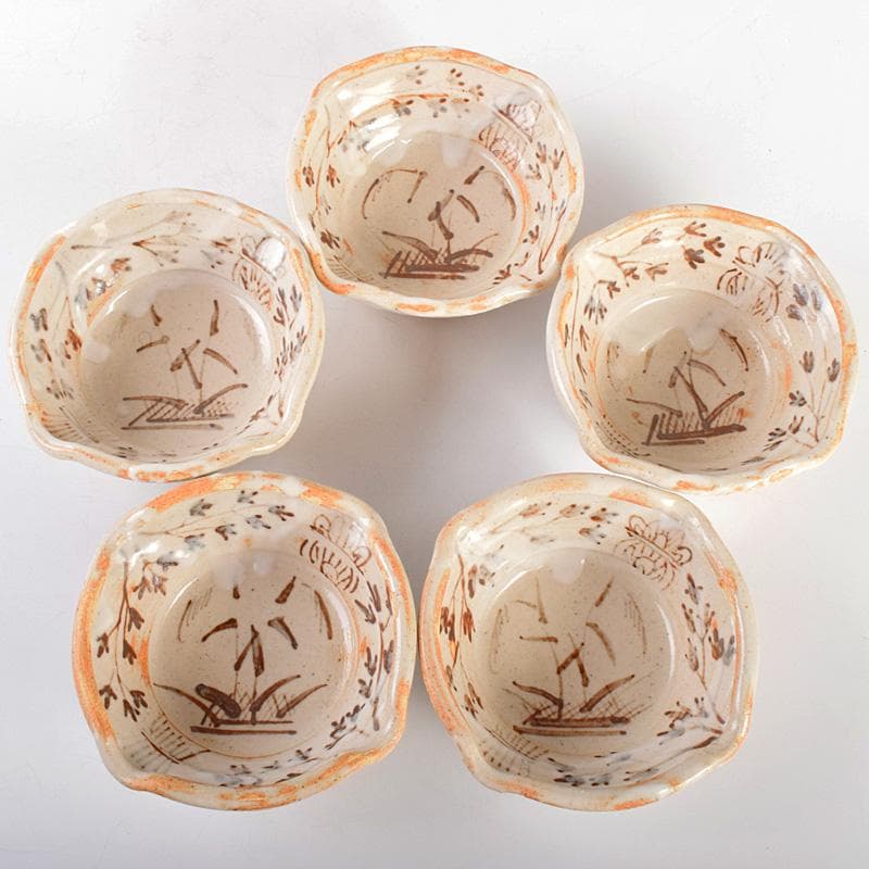 和食器　笠原窯　志野　向付　五客　共箱　V　R4988