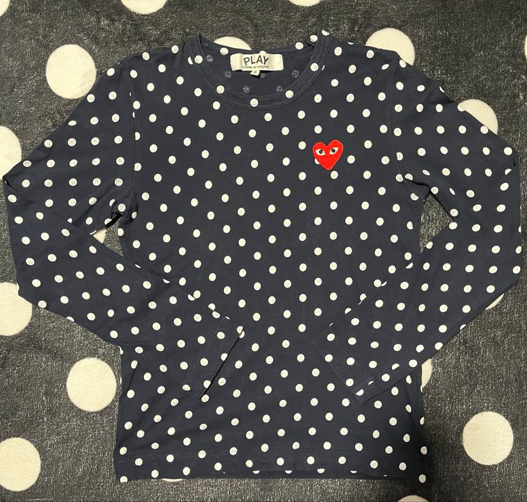 コムデギャルソン 水玉 ドット柄 ネイビー 長袖 Tシャツ S