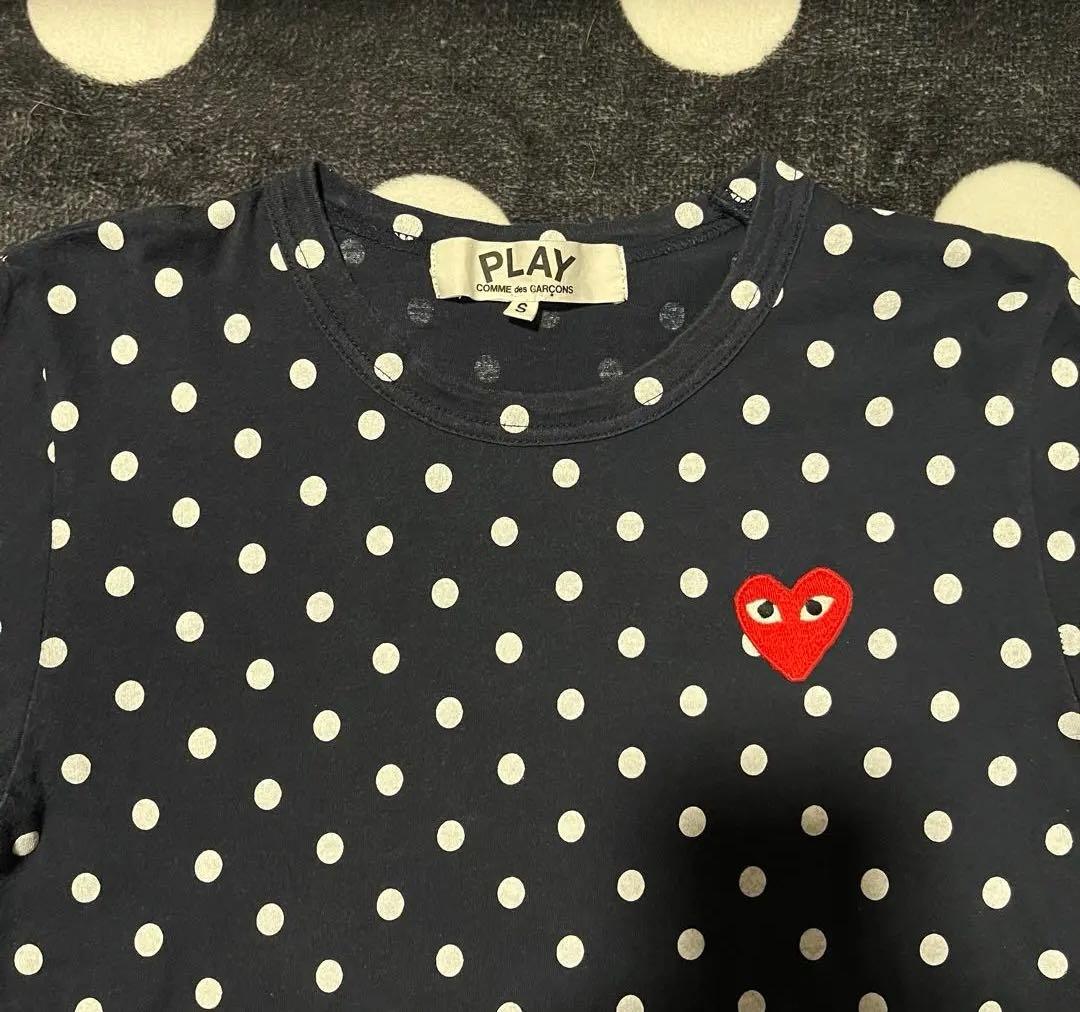 コムデギャルソン 水玉 ドット柄 ネイビー 長袖 Tシャツ S