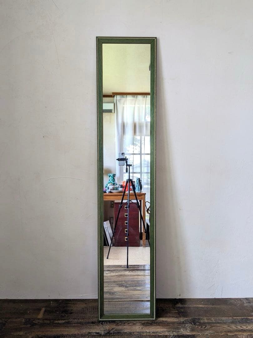 グリーンフレームの姿見　全身鏡　デザインミラー