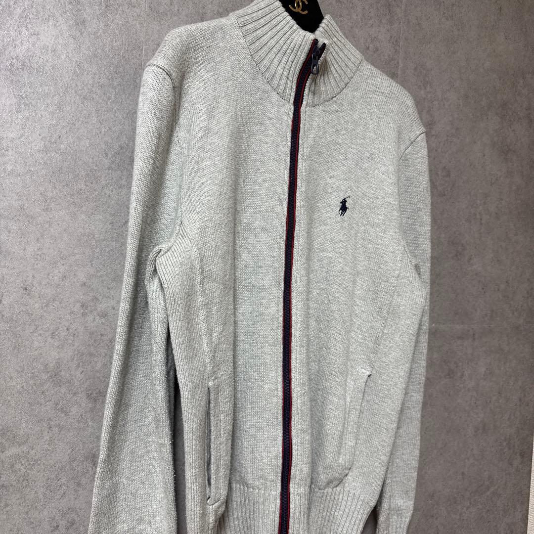 【美品】ポロラルフローレン フルジップ ニット セーター グレー S 綿100