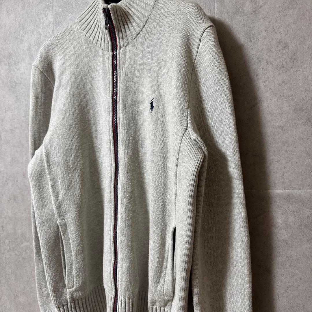 【美品】ポロラルフローレン フルジップ ニット セーター グレー S 綿100
