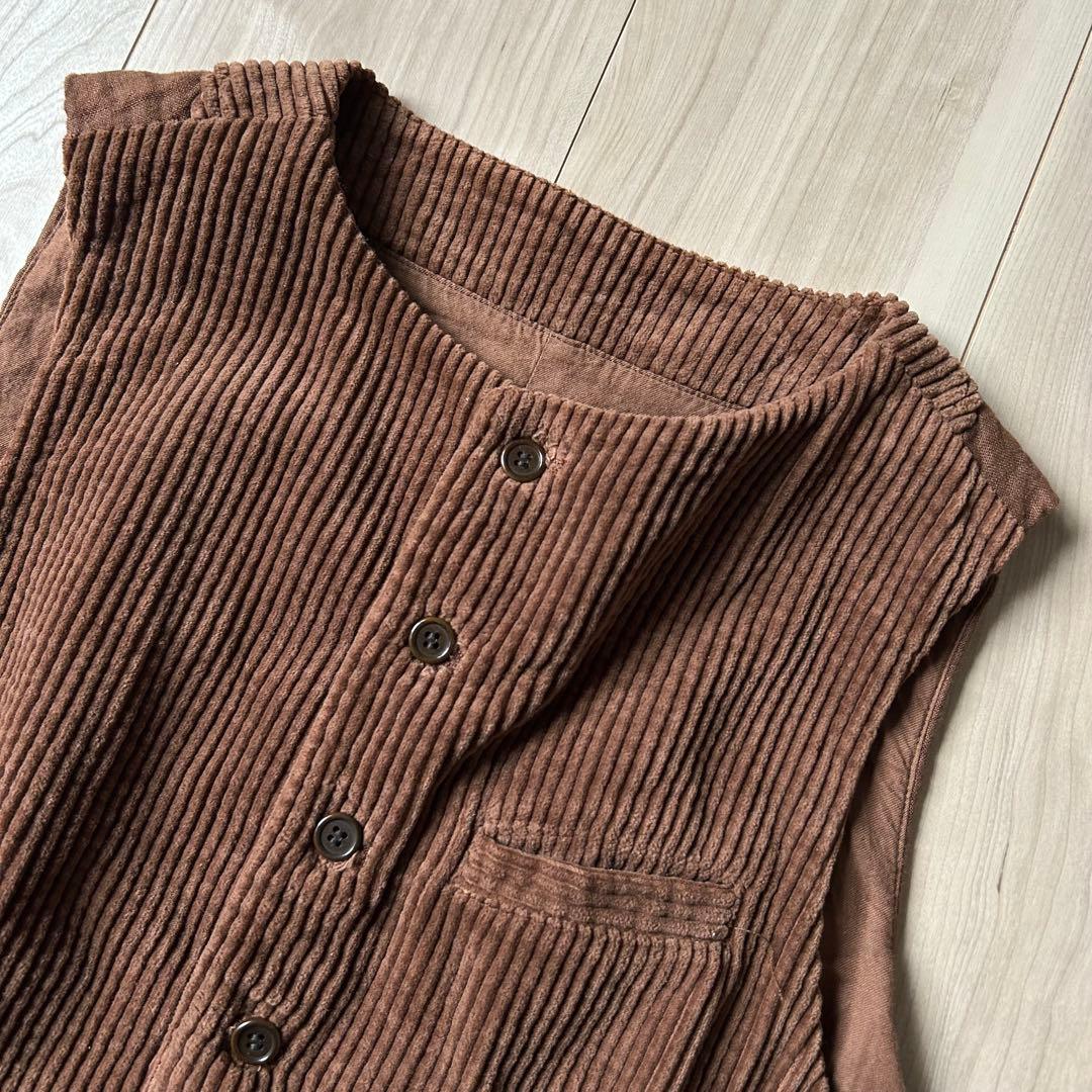 極美品＊nest Robe コットンコーデュロイハンティングベスト 後身頃リネン