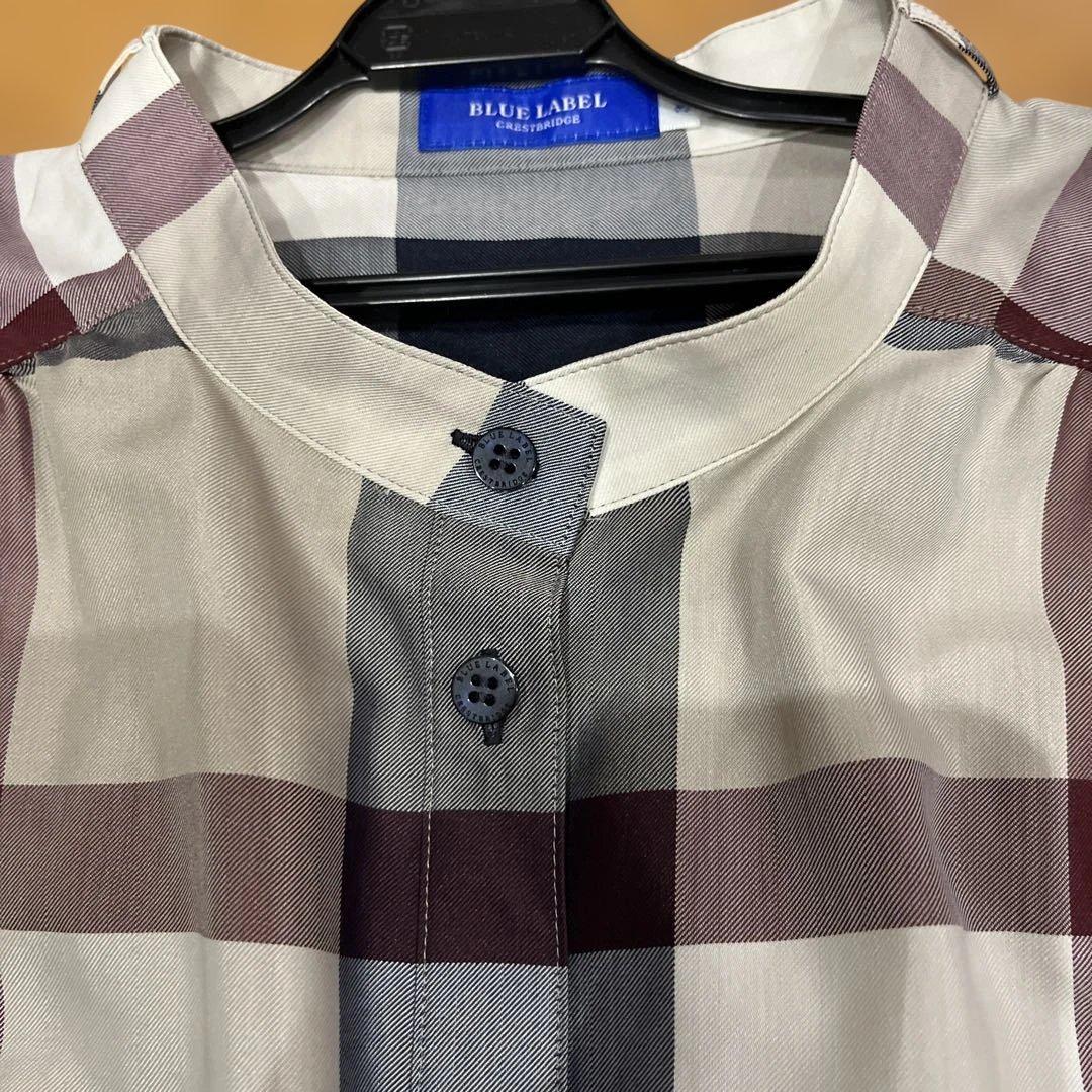 ブルーレーベルクレストブリッジ チェック柄バンドカラーブラウス38