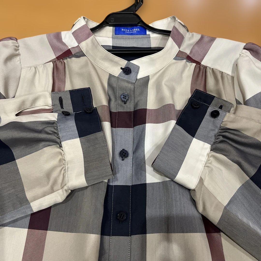 ブルーレーベルクレストブリッジ チェック柄バンドカラーブラウス38