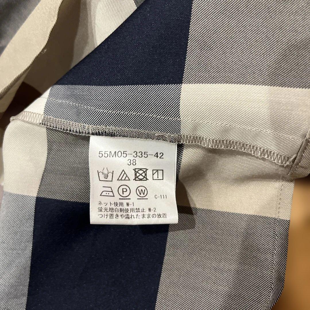 ブルーレーベルクレストブリッジ チェック柄バンドカラーブラウス38