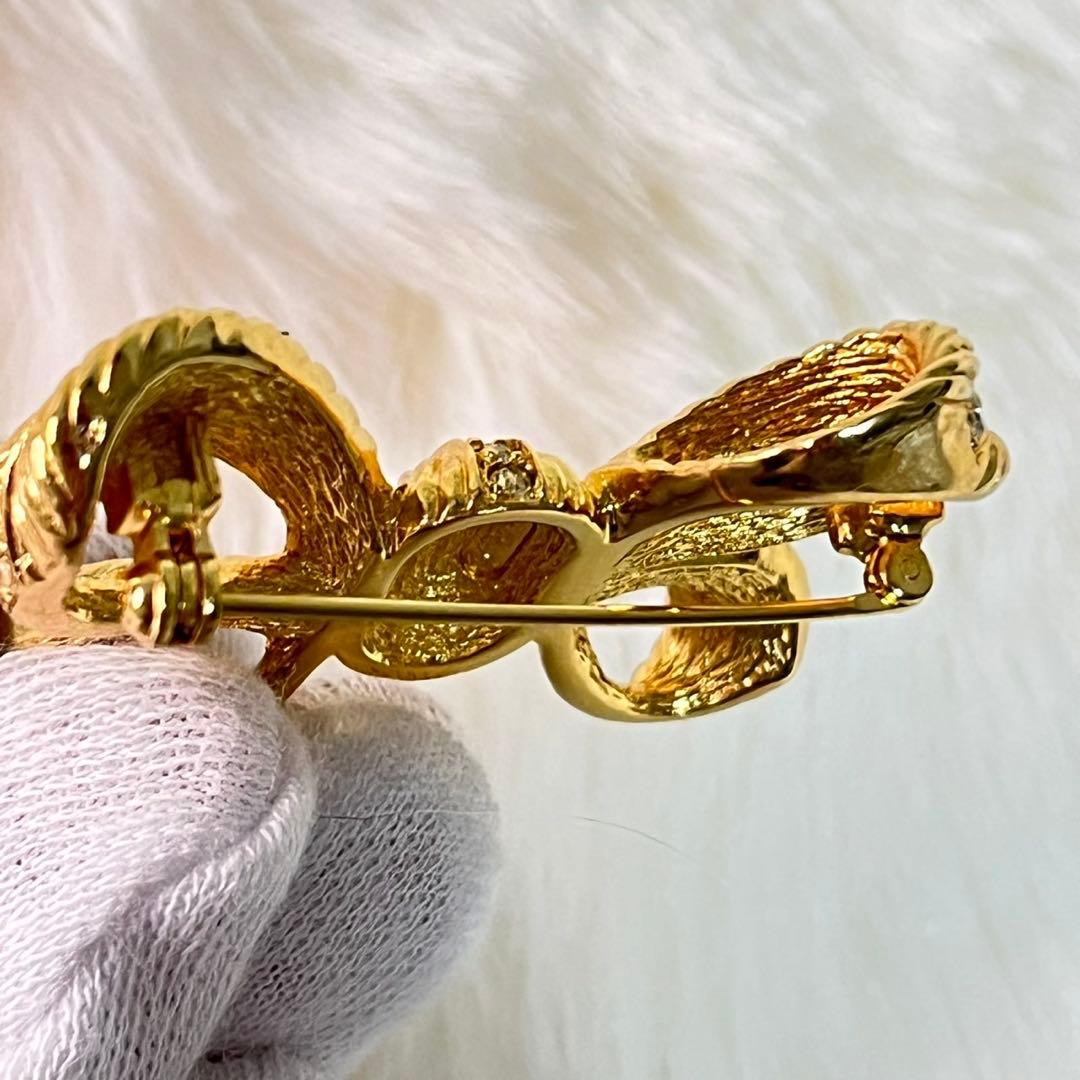 美品✨　DIOR ディオール　リボン　ブローチ　ゴールド