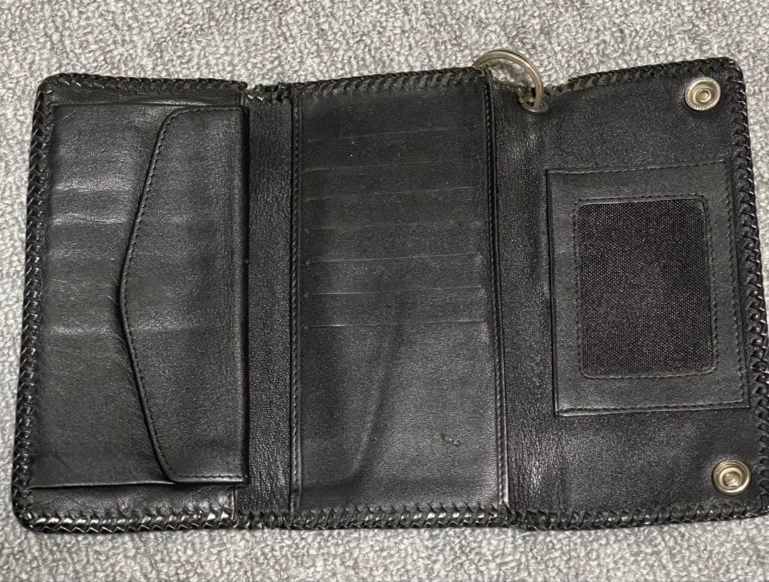 ガボールタイプ レザーウォレット クロスモチーフ スカルウォレットチェーン付き