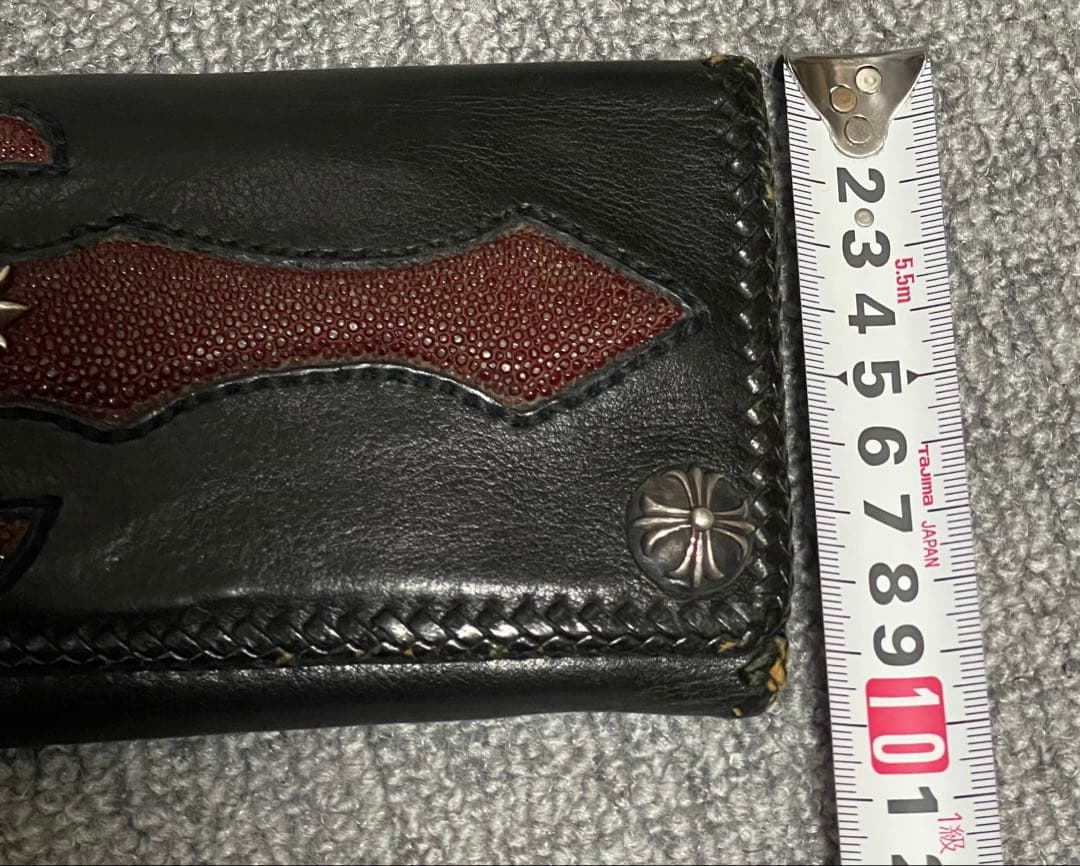 ガボールタイプ レザーウォレット クロスモチーフ スカルウォレットチェーン付き