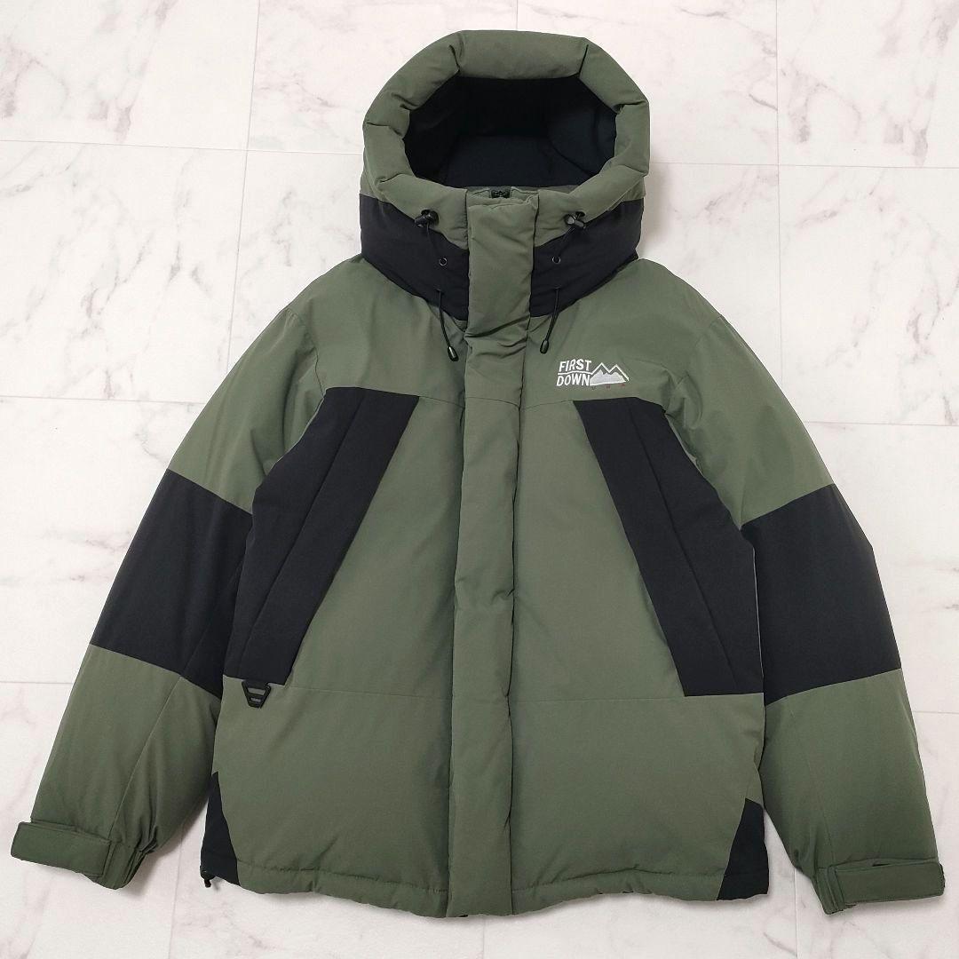 ファーストダウン　別注　パネルショートダウンジャケット　フード　カーキ　Mサイズ