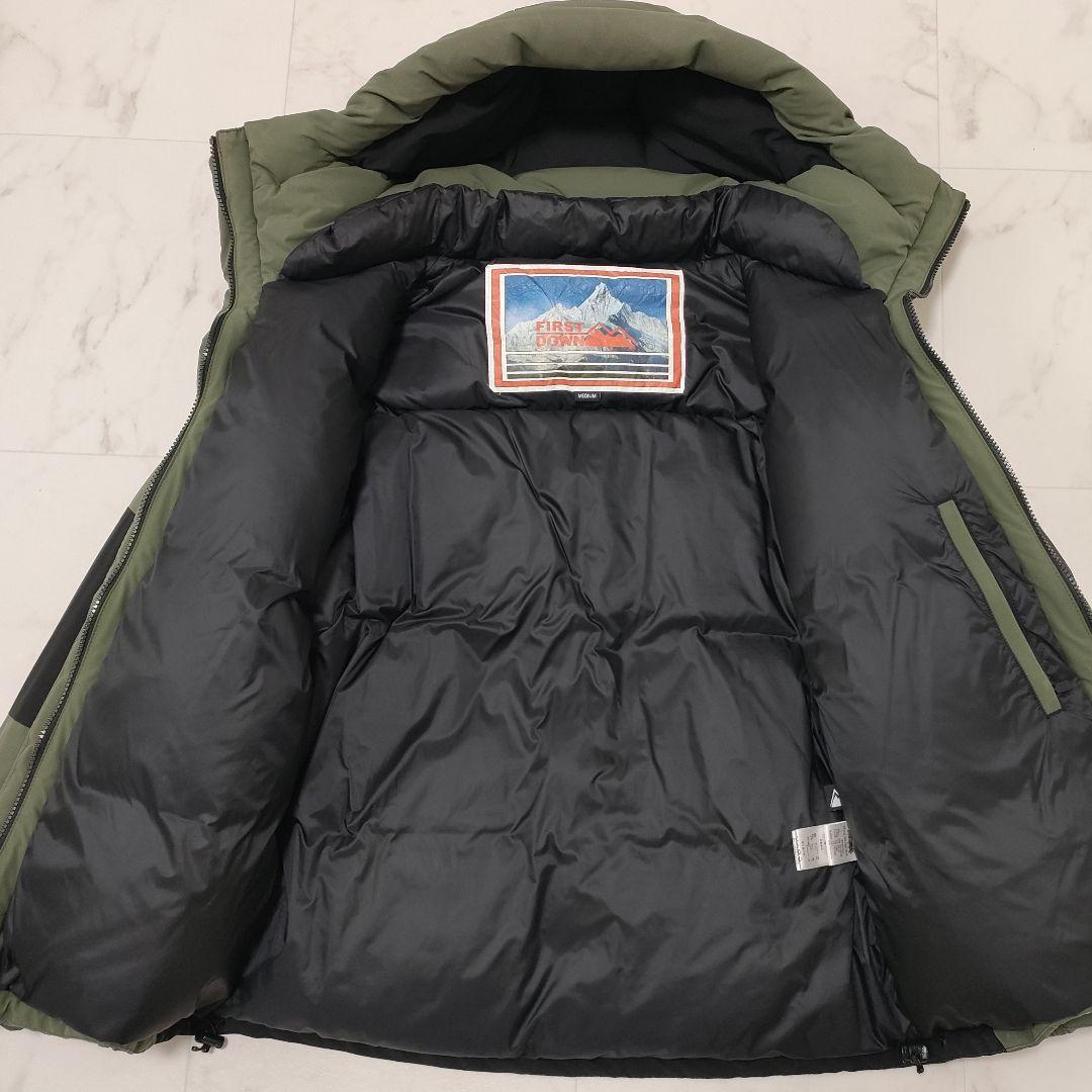 ファーストダウン　別注　パネルショートダウンジャケット　フード　カーキ　Mサイズ