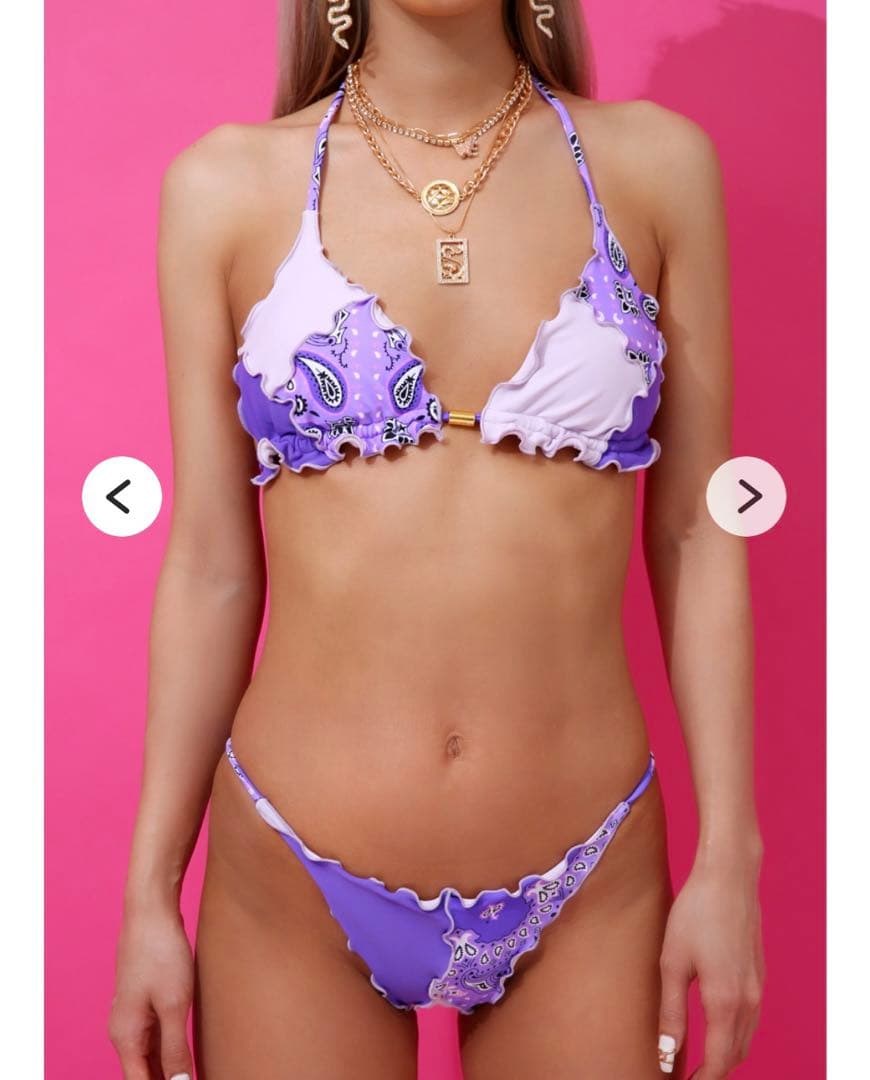 バンダナ柄　ペイズリー柄　パープル　ビキニ　紫　ギャル