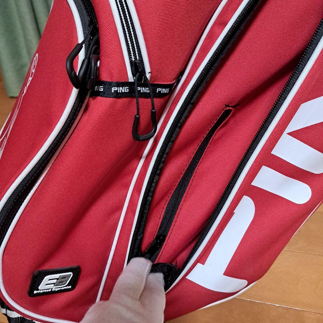 ピンスタンド式キャディバッグ-希少フード内蔵型、美品！レンチはオマケ。