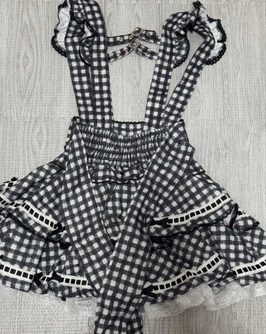 lizlisa はしごリボンチェックティアードスカパン　ブラック