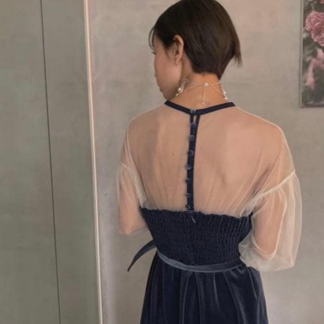 美品★Ameri★TULLE SLEEVE TIGHT DRESS★オケージョン