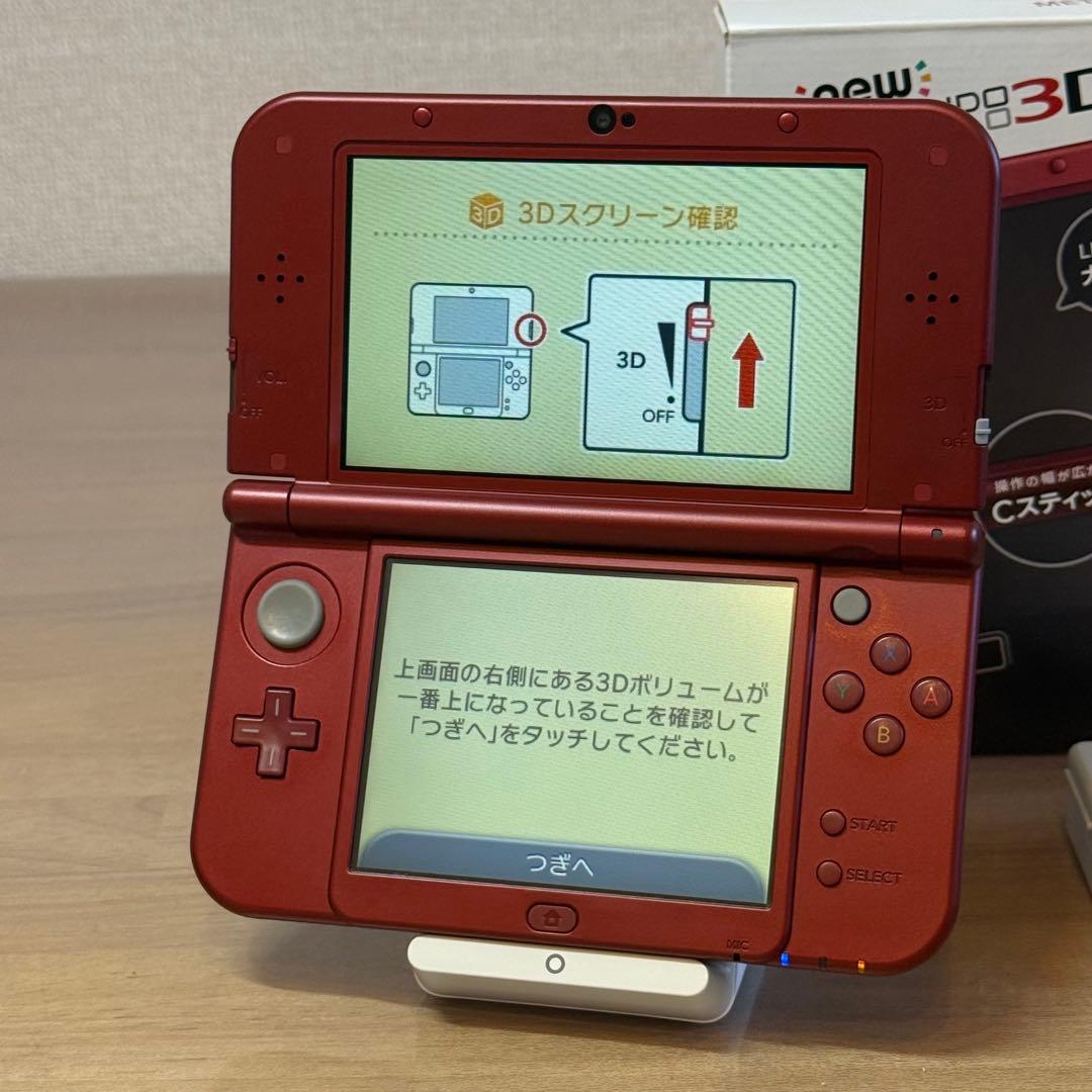 6-027 Newニンテンドー3DS LL メタリックレッド 箱付き 上下IPS